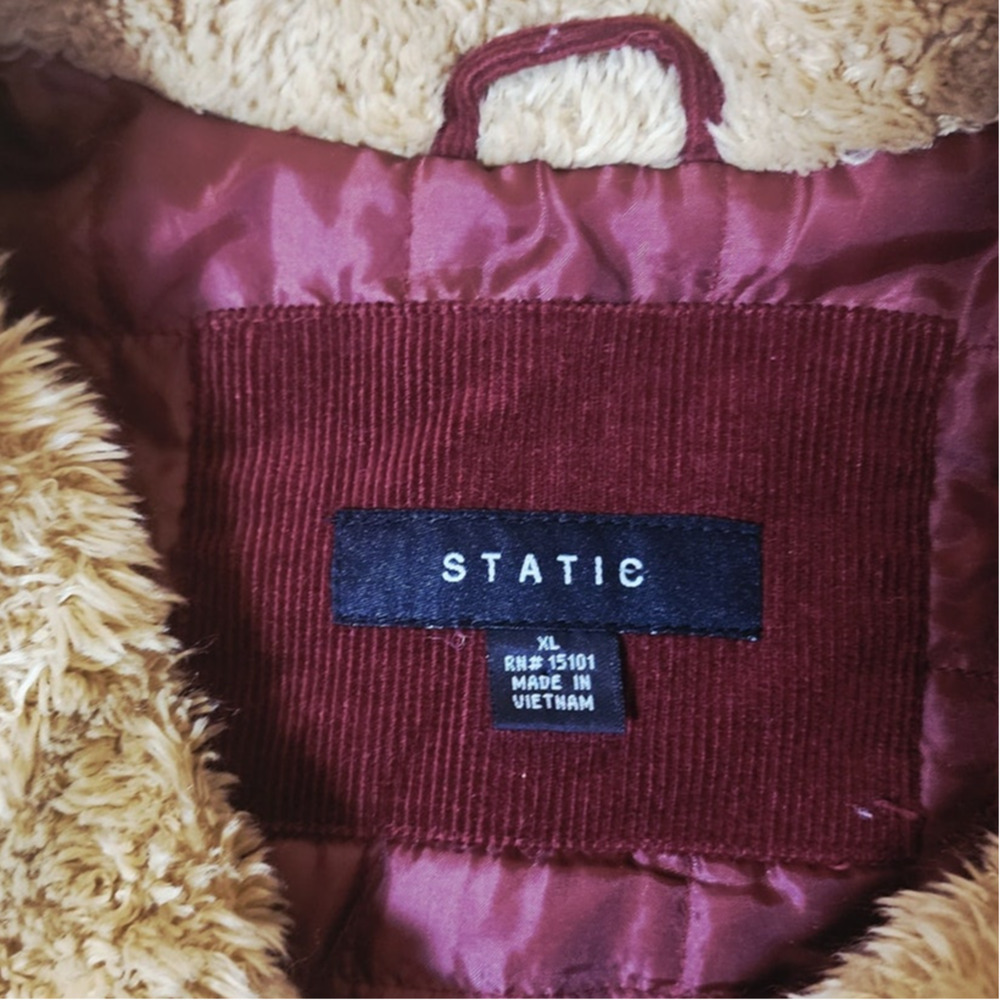 Static Women's Size  XL Red Corduroy Fur Trimmed Coat Boho Y2K Vintage - Picture 7 of 11